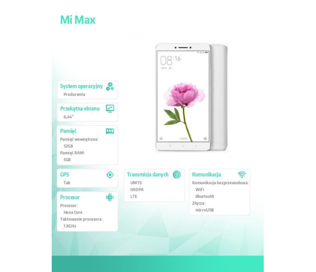 Xiaomi Mi Max 32GB Dual SIM LTE Silver - 331546 - zdjęcie 2
